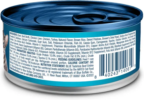 Vista 2 de Blue Buffalo Tastefuls Natural Pate - Comida húmeda natural para gatos, ternera, latas de 5.5 onzas (24 unidades) La carne de res real es lo