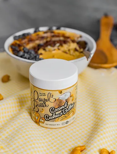 Vista 3 de Laurel's Mantequilla de anacardo y coco – Mantequilla de nuez alta en proteínas – Mantequilla saborizada – Mantequilla apta para dieta cetogénica