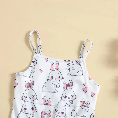 Vista 3 de GLIGLITTR Trajes de Pascua para bebés y niñas pequeñas, enterizo de conejo, floral, lindo overol de una pieza, pantalones acampanados