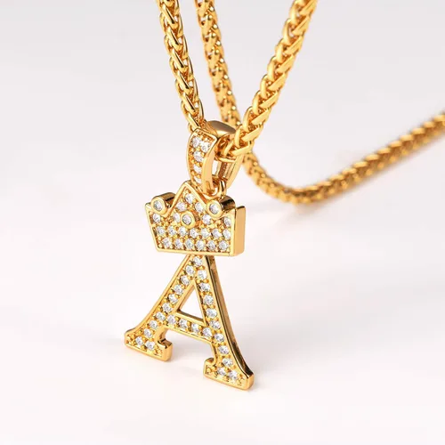 Vista 3 de U7 Collar con inicial de la A a la Z, dije de letra helada con cadena de 22 a 24 pulgadas, para hombres y mujeres, con nombre del alfabeto de hip