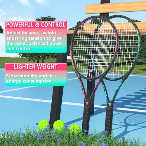 Vista 4 de Raqueta de tenis profesional para adultos, 2 jugadores de 27 pulgadas, raqueta de tenis de velocidad aceptable para principiantes y profesionales