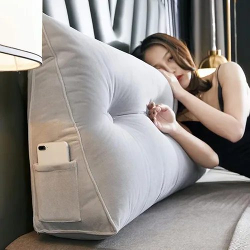 Vista 9 de Almohada de lectura suave para reposo en cama, cojín grande para cabecero, respaldo triangular, almohada de cuña para cuello y soporte lumbar