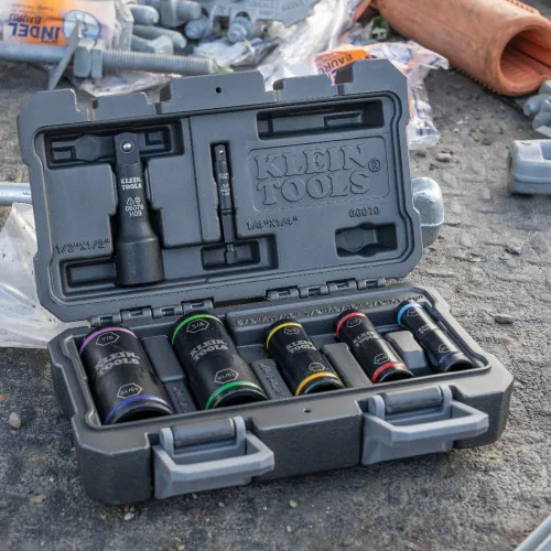 Vista 7 de Klein Tools 66070 Juego de dados de impacto, cinco dados de impacto giratorios con adaptadores de socket hexagonal de 1/4 pulgadas y adaptadores