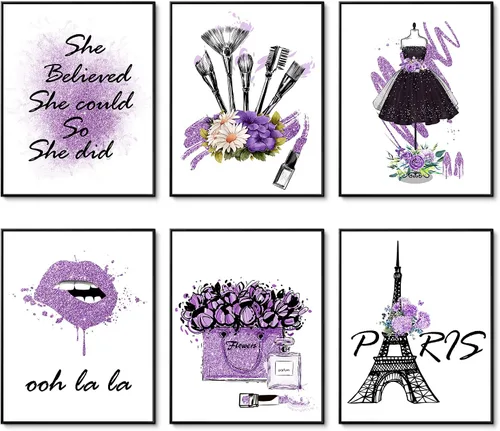 Vista 12 de HoozGee Juego de 6 pósteres enmarcados de maquillaje de moda, decoración de pared con marco de París, impresiones artísticas de pared