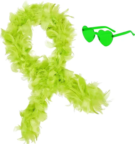 Vista 13 de Boa de plumas con lentes de sol sin montura de corazón, boa de plumas de 4 pies para despedida de soltero, Halloween, accesorio de disfraz