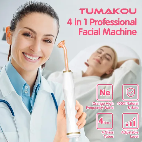 Vista 5 de TUMAKOU Máquina facial de alta frecuencia portátil - dispositivo naranja de alta frecuencia de la varita de la piel de la cara