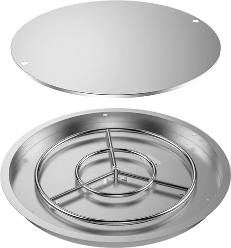 Vista 10 de Skyflame - Bandeja redonda de acero inoxidable de 13 pulgadas para fogata con quemador y cubierta protectora
