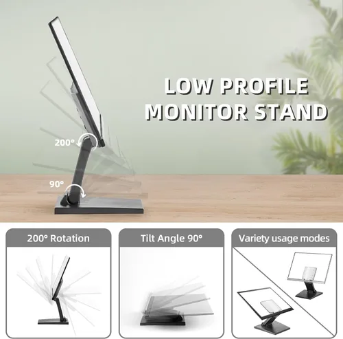Vista 3 de Soporte plegable ajustable para monitor único, soporte de escritorio VESA de perfil bajo 2.953 x 2.953 in y 3.937 x 3.937 in, se adapta a pantallas