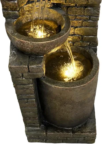 Vista 8 de Hamiedun Fuente de agua de 38.2 pulgadas de alto para exteriores, cuencos en cascada y piedras apiladas con luces LED, fuente de cascadas