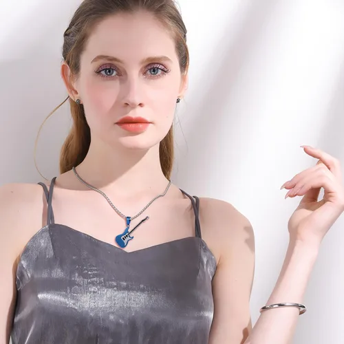 Vista 8 de U7 - Collar con púa de guitarra para hombre y mujer, con cadena ajustable, de acero inoxidable, con grabado personalizado