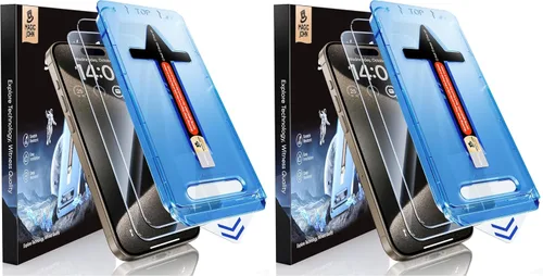 Vista 8 de MAGIC JOHN Paquete de 2 protectores de pantalla de vidrio templado para iPhone 15 Pro Max de 6.7 pulgadas, instalación automática de eliminación