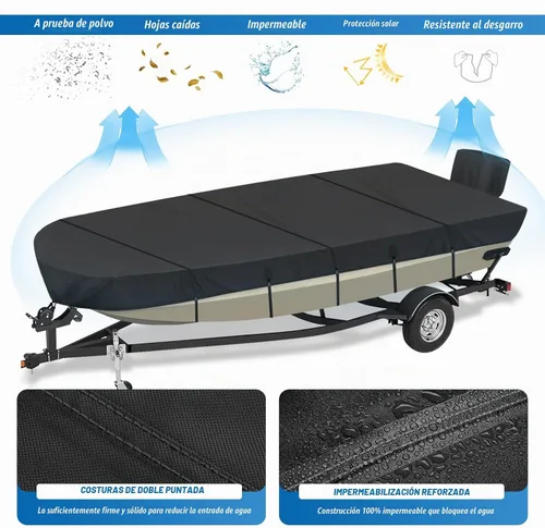 Vista 4 de Solim Funda para Barco Jon de 14 Pies con Cubierta para Motor, 1200D PU Impermeable Cubierta de Amarre de Servicio Pesado, Lona de Poliéster de Negro