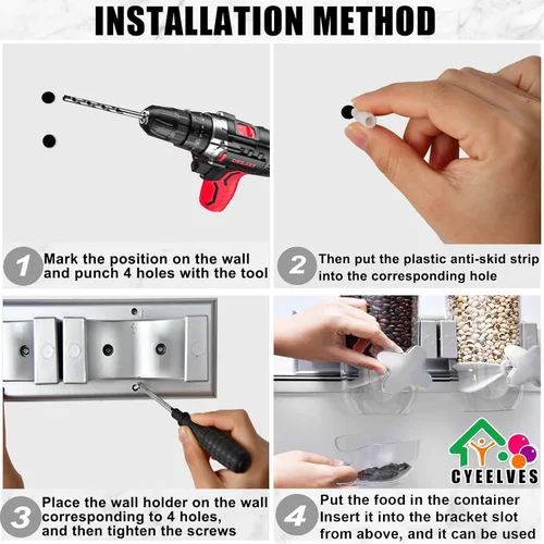 Vista 7 de Dispensador de alimentos montado en la pared, dispensador de cereales con taza, dispensador de alimentos secos montado en la pared, dispensador