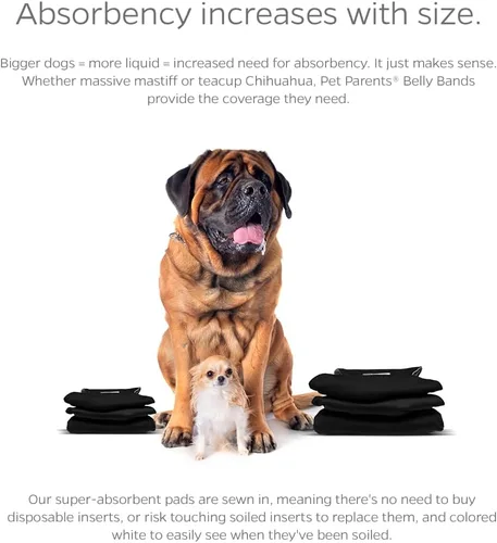 Vista 4 de Pet Parents - Bandas abdominales y extensores lavables prémium para perros machos - Pañales para perros machos - Paquete de 3 - Color: negro