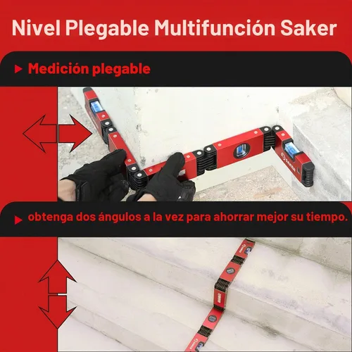 Vista 5 de Nivel plegable multifunción de Saker, herramienta niveladora de 28 pulgadas, regalos para hombres, herramientas de carpintería de medición