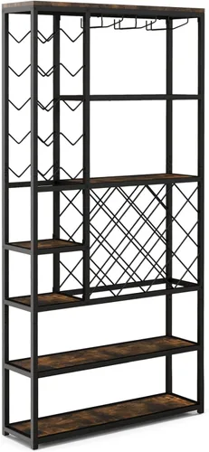 Vista 9 de Giantex Estante industrial para vino independiente, estante de almacenamiento de vino de metal para 27 botellas, estantes de almacenamiento de vino