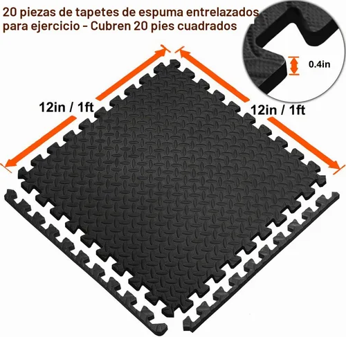 Vista 6 de Walsai Alfombrillas de ejercicio de espuma de rompecabezas, cubierta de tapete de gimnasio de 20 pies cuadrados entrelazados con azulejos de espuma
