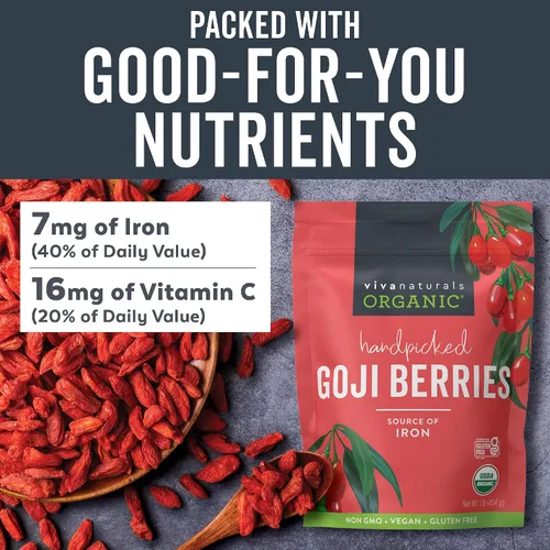 Vista 5 de Bayas de Goji del Himalaya orgánicas, mucho más grandes y jugosas de Viva Labs, 1