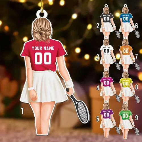 Vista 17 de Adorno plano acrílico personalizado para niña, jugador de tenis, regalo para amantes del tenis, jugador de tenis, adorno de Navidad para árbol de Tn1