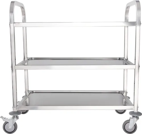 Vista 3 de Carrito de servicio Carlisle, acero inoxidable, 3 estantes, capacidad de 400 libras, L, Acero inoxidable, 1