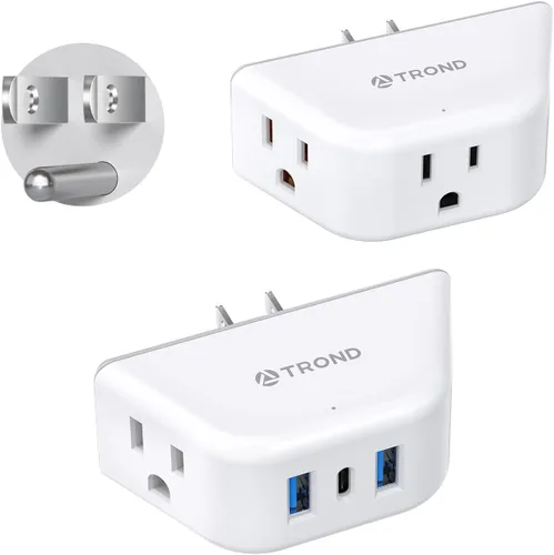 Vista 18 de TROND Extensor de salida con USB, divisor de pared con 2 tomas AC, 3 puertos USB, adaptador de enchufe de pared de diseño de 3 lados, elementos