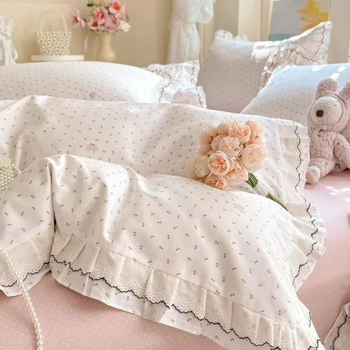 Vista 20 de Funda de edredón de algodón floral tamaño individual con volantes de encaje 100% algodón para adolescentes y niñas, juego de ropa de cama de 3
