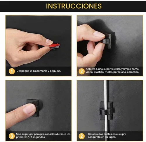 Vista 4 de Clips para Cables Autoadhesivos 3M Organizador de Cables, Sujetador de Alambre Abrazadera de Gestión Adhesiva para Escritorio Coche Cámara de Negro