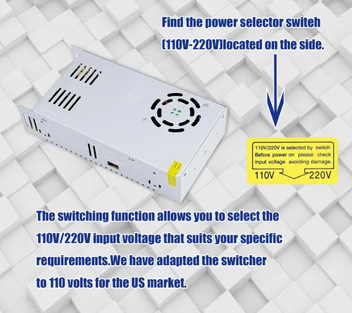Vista 3 de Adaptador de fuente de alimentación DC 24V 15A 360W Interruptor transformador AC 110V/220V a DC 24V 15amp Convertidor de conmutación Controlador LED