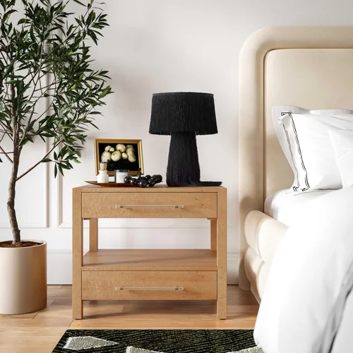 Vista 9 de TOV Furniture Brandyss Burl - Mesita de noche rectangular de madera con 2 cajones, 26 x 17 pulgadas, mesa auxiliar con almacenamiento (Maple)