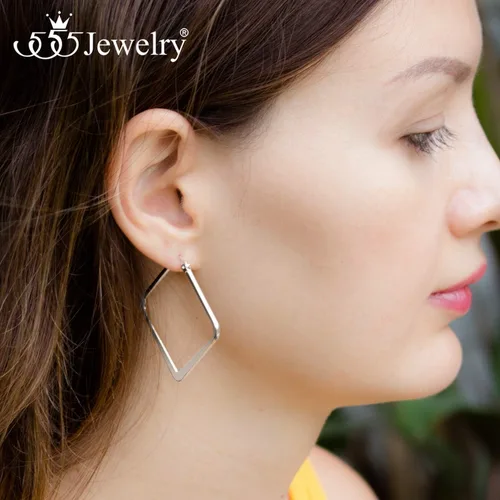 Vista 2 de 555Jewelry - Pendientes de aro cuadrado de acero inoxidable para mujer
