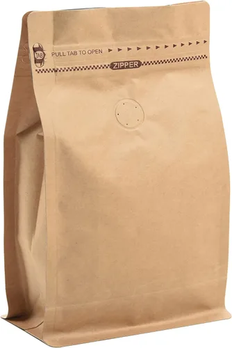 Vista 9 de Bolsas de café de papel kraft – Kraft de alta barrera y forro de aluminio – Bolsas de café de fondo plano con válvula de desgasificación, bolsas