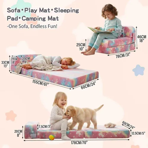 Vista 2 de Tiita Sofá cama plegable para niños, sofá cama plegable con funda extraíble, futón para niños, cama plegable para habitación de niños, sala