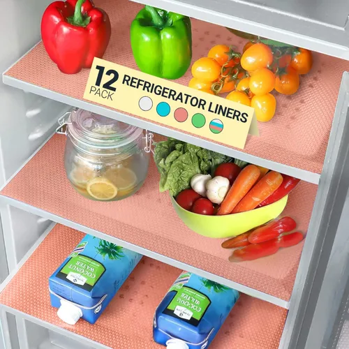 Vista 16 de Revestimientos para estantes de refrigerador (paquete de 8) de Linda’s Essentials - Forro para estantes o cajones sin adhesivo, alfombrillas