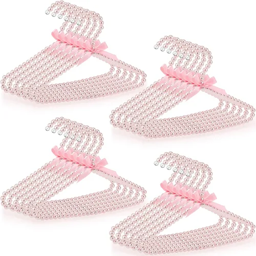 Vista 11 de Threan Rosa 12 piezas de perchas de ropa con cuentas de perlas mini con cuentas de perlas pequeñas de metal con cinta, estándar para niños, bebés