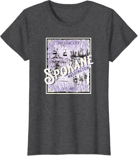 Vista 3 de Camiseta vintage Spokane Washington The Lilac City Carousel Waterfall, Negro