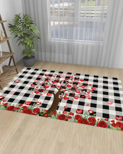 Vista 3 de Alfombra de área para interiores de 3 x 5 pies, alfombra antideslizante para el día de San Valentín para habitación de los niños, árbol de amor
