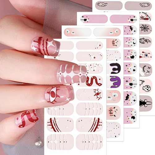 Vista 14 de 8 hojas de tiras de uñas de gel de color sólido, calcomanías autoadhesivas para uñas de los pies, exquisitas calcomanías de envoltura completa