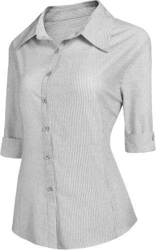 Vista 2 de Camisa de algodón ceñida Hotouch para mujer manga 34 con botones
