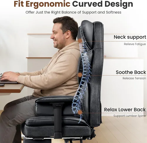 Vista 5 de BESTFAIR Silla de Oficina Grande y Alta - Silla Ejecutiva de Servicio Pesado 400 LBS con Soporte Lumbar y Reposapiés, Silla de Escritorio Ergonómica