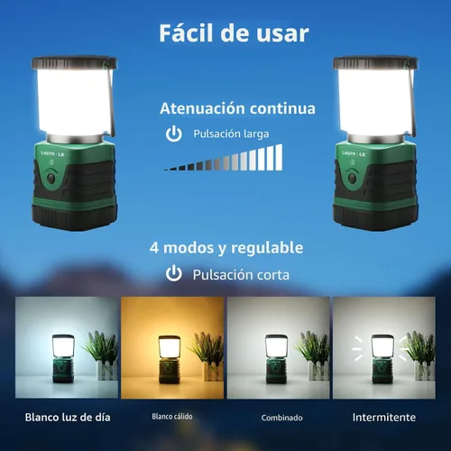 Vista 2 de Lighting EVER Linterna LED de Camping de 1000LM Recargable, Banco de Energía de 4400mAh, Esencial de Camping con 4 Modos de Luz, Linterna Lámpara