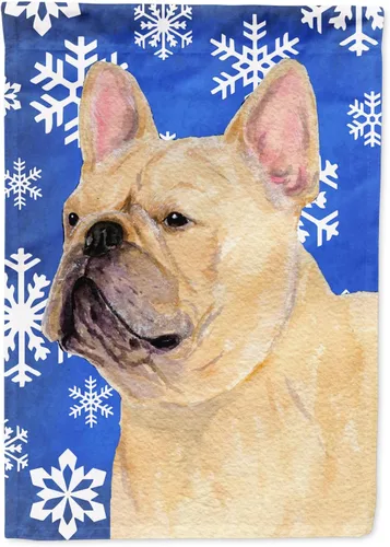 Vista 128 de Caroline's Treasures SC9374GF Bulldog English Snow flakes Holiday Garden Flag Buzón Bandera decorativa para patio exterior, patio, obras de arte