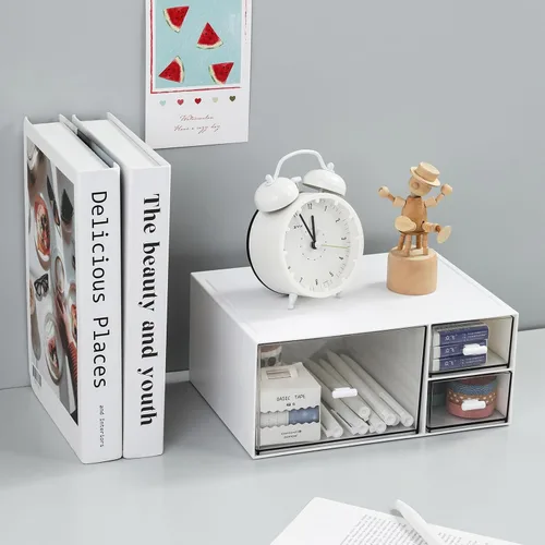 Vista 7 de MILULUGO Organizador de escritorio con 4 cajones, organizador de maquillaje, caja de almacenamiento de escritorio, caja de almacenamiento