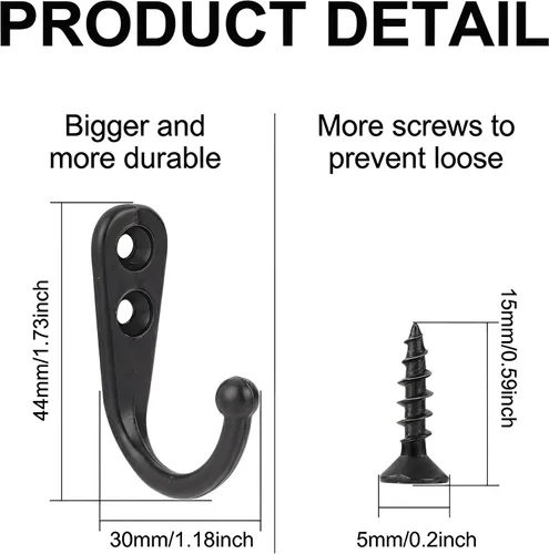 Vista 2 de eBoot - Gancho de pared para bata, Colgador para una sola ropa - 20 unidades y 50 tornillos (Bronce), Negro
