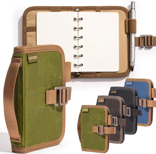 Vista 21 de LOCHBY® Carpeta Field A5 Cubierta de carpeta de 6 anillas Lona encerada resistente al agua Diseño plano Sistema A5 apto para recargar