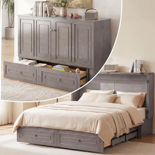 Vista 8 de Mjkone Murphy - Cama de gabinete con colchón plegable de tres piezas Cereza
