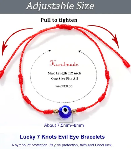 Vista 3 de Pulsera de 7 nudos contra el mal de ojo para mujeres, hombres y bebés, cuerda roja negra rosa, protección contra el mal de ojo, buena suerte, regalo
