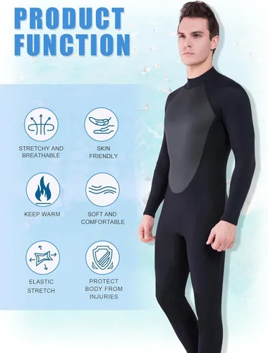 Vista 5 de Traje de neopreno completo para hombre y mujer, 0.118 in, buceo, natación, trajes húmedos térmicos, cremallera delantera/trasera, traje de baño