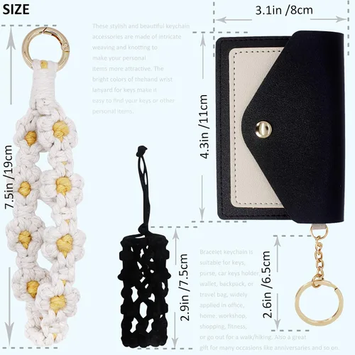 Vista 2 de BIHRTC Llavero de pulsera boho con soporte para lápiz labial, pulsera hecha a mano