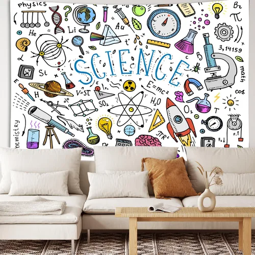 Vista 3 de Tapiz de ciencia educativa, física, matemáticas, química, biología, tapiz para colgar en la pared, tapiz para estudiantes y profesores, tapiz