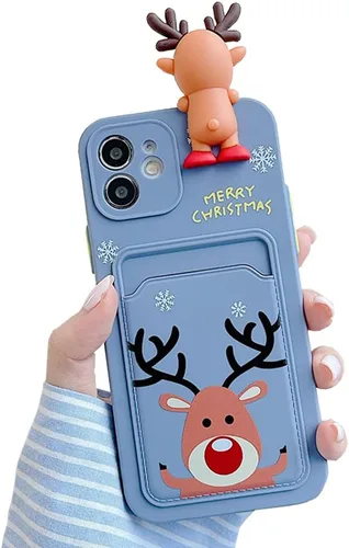 Vista 9 de Yatchen Funda de Navidad para iPhone 7/8/SE2, bonito diseño de dibujos animados 3D de Papá Noel con ranura para tarjetas, funda protectora ultra
